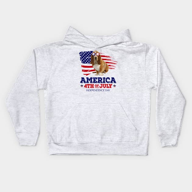 Basset Hound Flag USA - America 4th Of July Independence Day Kids Hoodie by bunnierosoff21835